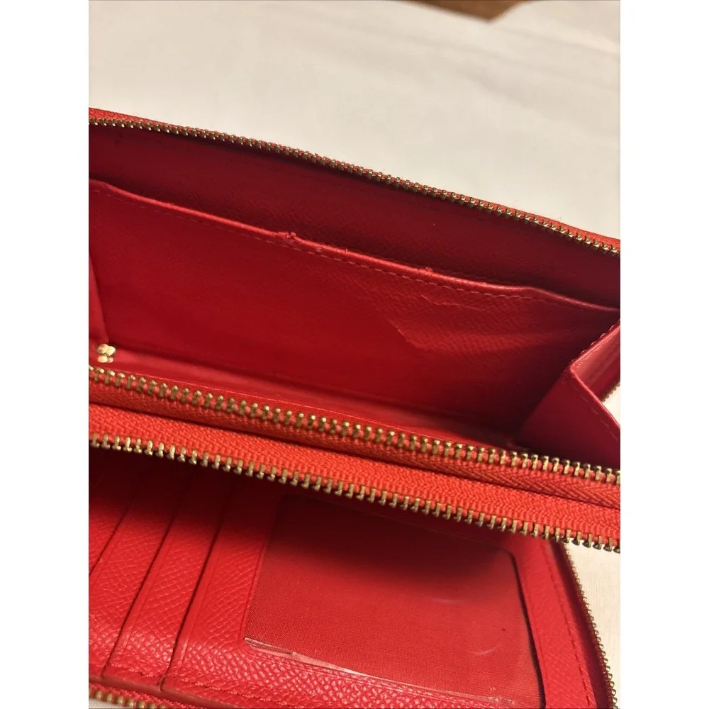 Coach Double Zip Travel Wallet Womens Leather Organizer True Red Pebbled Leather